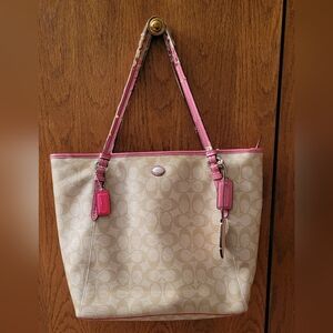 Coach Beige and Pink Signature Tote